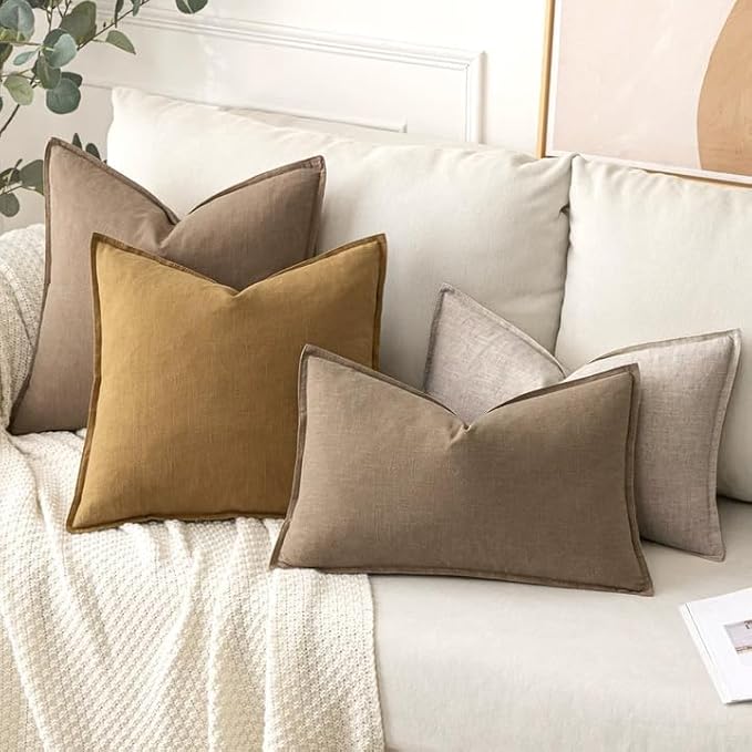 MIULEE Decorative Linen Euro Sham Pillow Covers 24x24 Inch Natural Linen Boho Farmhouse Neutral Couch Throw Pillows for Bed Pack of 2 Accent Modern Pillowcase Sofa Livingroom Home Decor