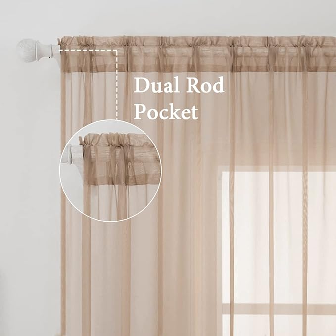 MIULEE 2 Panels Solid Color Sheer Window Curtains Elegant Window Voile Panels/Drapes/Treatment for Bedroom Living Room (54X54 Inches Brown)