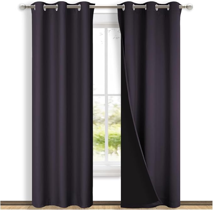 NICETOWN Blackout Curtains 84 inches Long, 2 Pieces, 42" Wide Each Panel, Greyish Purple, Full Light Blocking Drapes with Black Liner for Nursery, Thermal Insulated Draperies for Hall, Villa