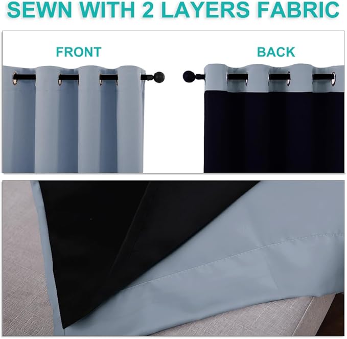 NICETOWN 100% Blackout Curtains for Windows, Pack of 2, 70" W x 108" L, Vintage Blue, Super Heavy-Duty Black Lined Total Darkness Drapes for Bedroom, Privacy Assured Window Treatment for Patio