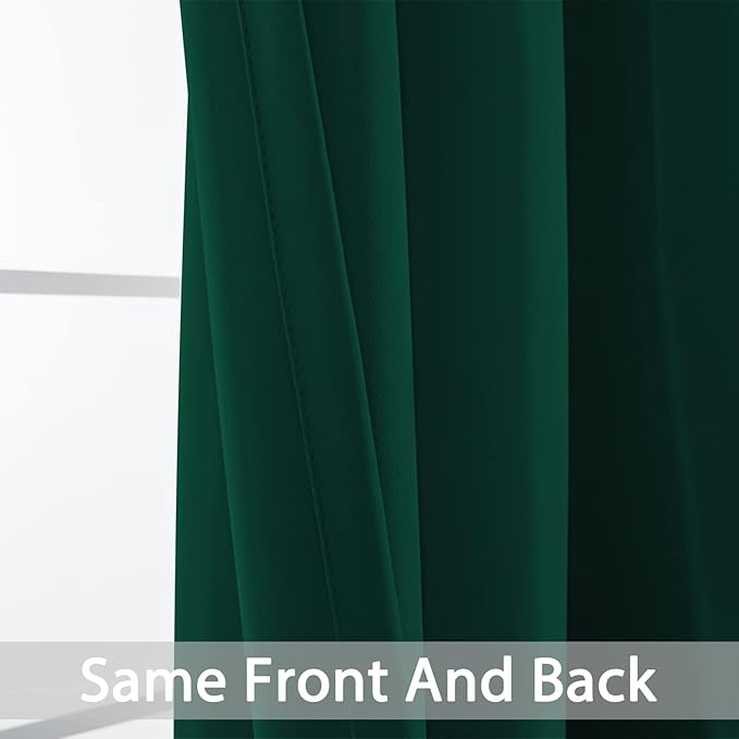 Yakamok Blackout Curtains Room Darkening Thermal Insulated Window Panels,Solid Grommet Top Drapes for Bedroom/Living Room(62Wx84L, Dark Green, 2 Panels)