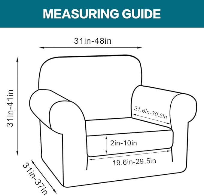 Turquoize 2 Piece Chair Covers Armchair Slipcovers for Living Room Armchair Sofa Cover with Individual Cushion Covers Feature Jacquard Fabric (Chair, Island Fossi)
