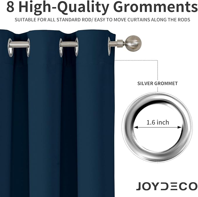 Joydeco Blackout Curtains 90 inch Long 2 Panels Set, Thermal Insulated Long Curtains & Drapes 2 Burg, Room Darkening Grommet Drapes for Bedroom Living Room Windows (Navy Blue, W52 x L90 Inch)