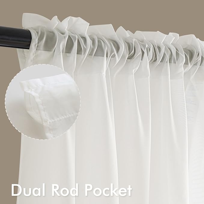 MIULEE Ivory Sheer Curtains 72 Inches Long, 4 Panels Set, Light Filtering Rod Pocket Voile Drapes for Living Room and Bedroom, Airy Soft Fabric Window Treatments, 54 x 72 Inches