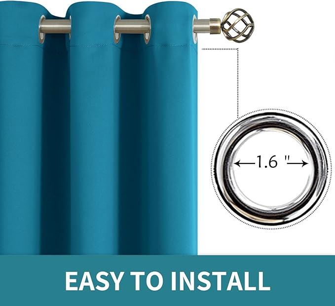 BGment Blackout Curtains - Grommet Thermal Insulated Room Darkening Bedroom and Living Room Curtains, Set of 2 Panels (38 x 54 Inch, Peacock Blue)