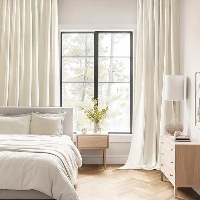 MIULEE Beige White Back Tab Blackout Curtains 108 Inch Long 2 Panels Set for Bedroom, Rod Pocket/Pinch Pleat Extra Long Thermal Insulated Living Room Darkening Pleated Light Blocking Drapes