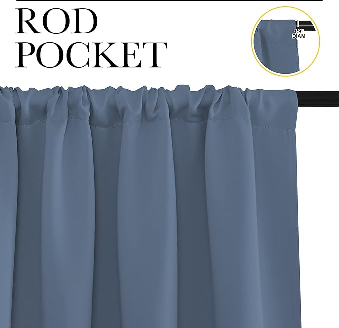 NICETOWN RV Blackout Curtains for Camper Windows, Short Blackout Curtains & Drapes, Thermal Insulated Blackout Curtain Panels for Kids Room, Play Room (Stone Blue, 34" Wide by 36" Long, 2 PCs)