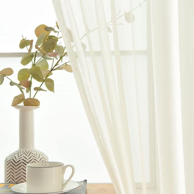 SpaceDresser Basic Rod Pocket Sheer Voile Window Curtain Panels White 1 Pair 2 Panels 60 Width 84 Inch Long for Kitchen Bedroom Children Living Room Yard(Ivory,60 W x 84 L)
