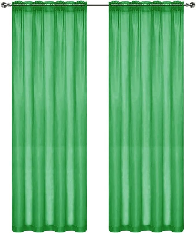 SpaceDresser Sheer Voile Window Treatment Rod Pocket Curtain Panels for Kitchen Bedroom Living Room Drapes Sunlight Filtering Privacy Semi Home Decor Assorted Colors Sizes (Green, 52 W x 96 L)
