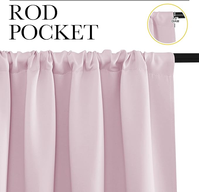 NICETOWN Baby Pink Kitchen Curtains, 42" W by 36" L, Set of 2, Short Blackout Curtains & Drapes, Small Window Draperies for Dining Room, Cupboard