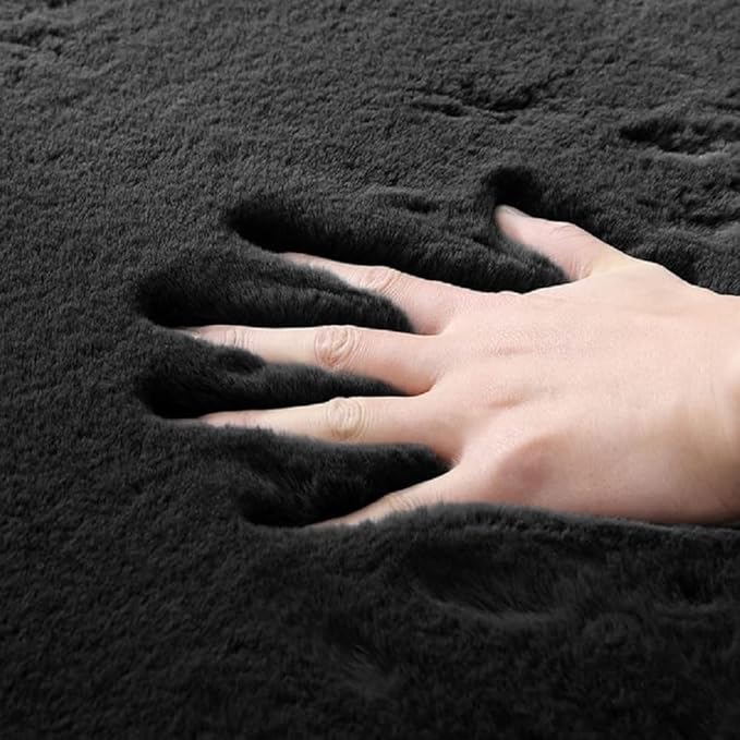 ORINOVA Fluffy Black Fuzzy Faux Rabbit Washable Shaggy Fur Rug for Living Room Bedroom Rugs Runners Rugs for Hallway 2x10 Nursery Rug