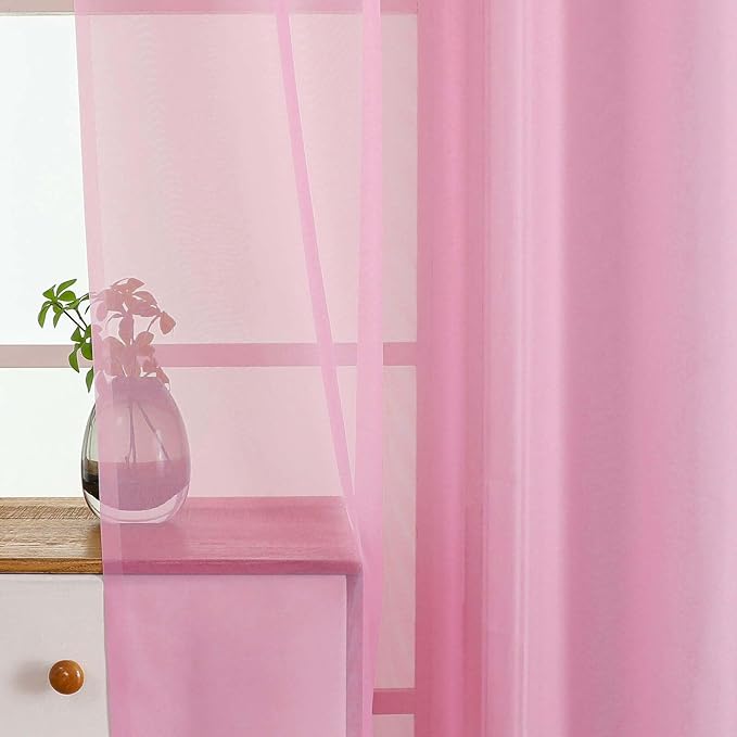 Light Pink Small Sheer Curtains Tier 24 Inches Length 2 Pieces, Light Filtering Cafe Curtains for Living Room Bathroom, Modern Window Treatments Dual Rod Pocket Panels, 2X42Wx24L Inches