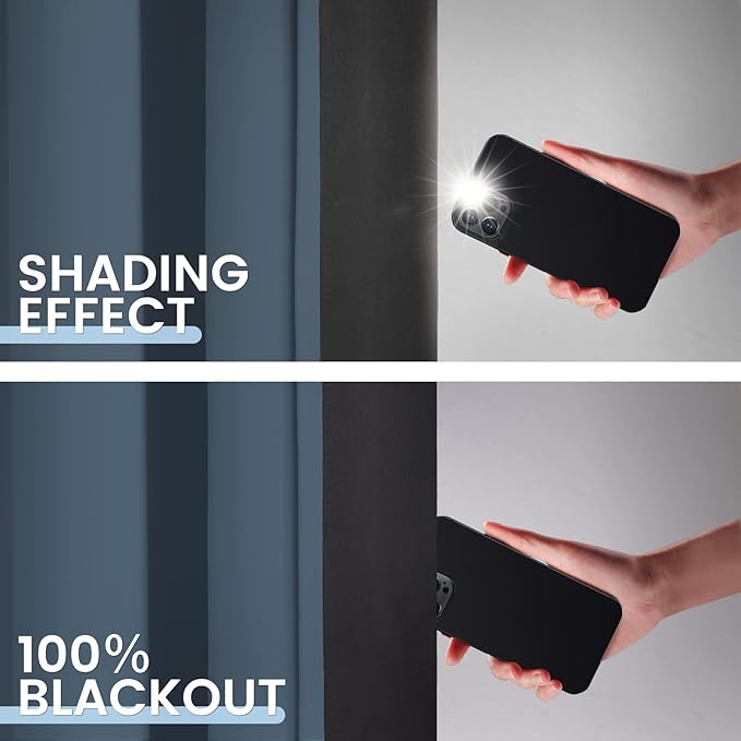 SimpleHome 100% Blackout Curtains for Bedroom,Thermal Insulated Stone Blue Grommet Window Drapes Room Darkening Curtains for Living Room with Black Back,38 x 84 Inch,2 Panels