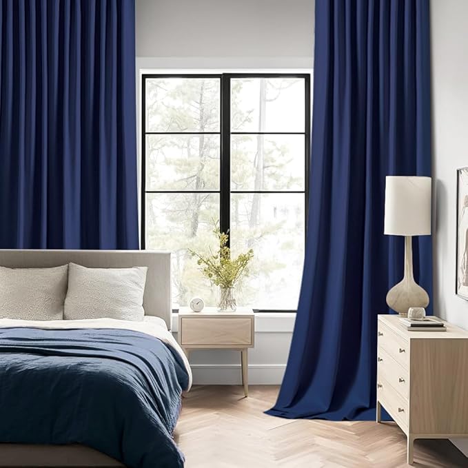 MIULEE Navy Blue Back Tab Blackout Curtains 120 Inch Long 2 Panels Set for Bedroom, Rod Pocket/Pinch Pleated Extra Long Thermal Insulated Living Room Darkening Light Blocking 10FT Drapes