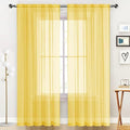 SpaceDresser Sheer Voile Window Treatment Rod Pocket Curtain Panels for Kitchen Bedroom Living Room Drapes Sunlight Filtering Privacy Semi Home Decor Assorted Colors Sizes (Yellow, 52 W x 63 L)