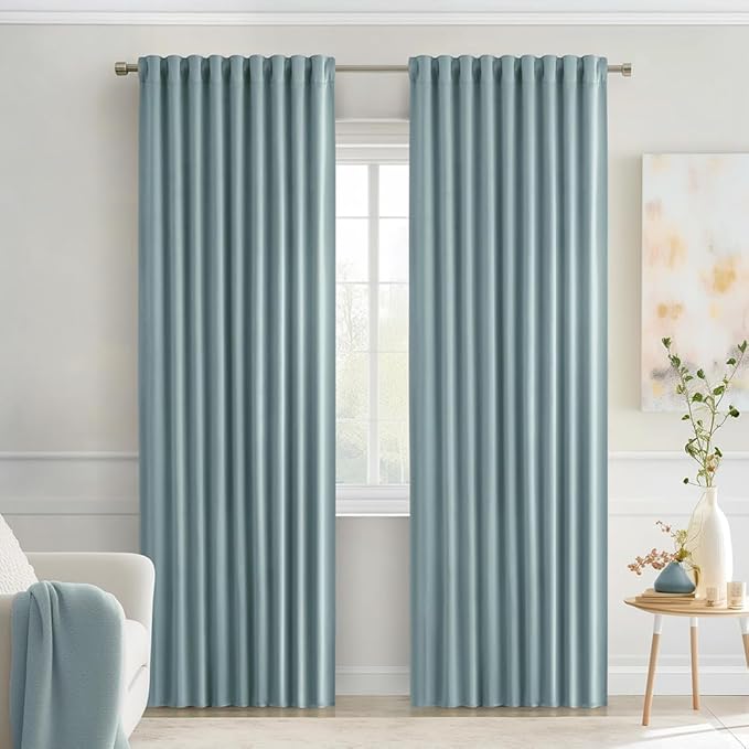 MIULEE Slate Blue Back Tab Blackout Curtains 90 Inches Long 2 Panels Set for Living Room Bedroom Privacy, Rod Pocket/Pinch Pleat Thermal Insulated Room Darkening Pleated Light Blocking Drapes