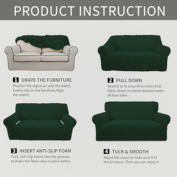 Easy-Going Stretch Oversized Sofa Slipcover 1-Piece Sofa Cover Furniture Protector Couch Soft with Elastic Bottom for Kids, Polyester Spandex Jacquard Fabric Small Checks Dark Green