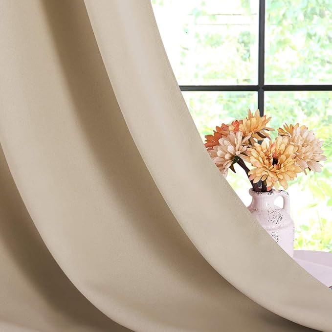 NICETOWN Bedroom Blackout Curtains and Drapes, Biscotti Beige, Set of 2, 34 by 40, Window Treatment Thermal Insulated Solid Grommet Blackout Draperies for Kitchen/Cafe