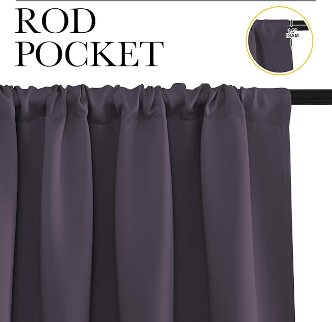 NICETOWN Blackout Curtains for Bedroom, Blackout Curtain Panels, Greyish Purple, 1 Pair, 42 by 45-inch, Window Treatment Energy Saving Thermal Insulated Solid Rod Pocket Blackout Drapes/Draperies