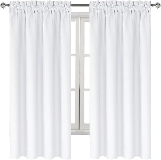 DWCN White Curtains for Living Room Thermal Insulated, 50% Light Blocking Curtains for Bedroom, Dining Room Window, W 42x L 63 Inch, Set of 2 Rod Pocket Curtain Panels