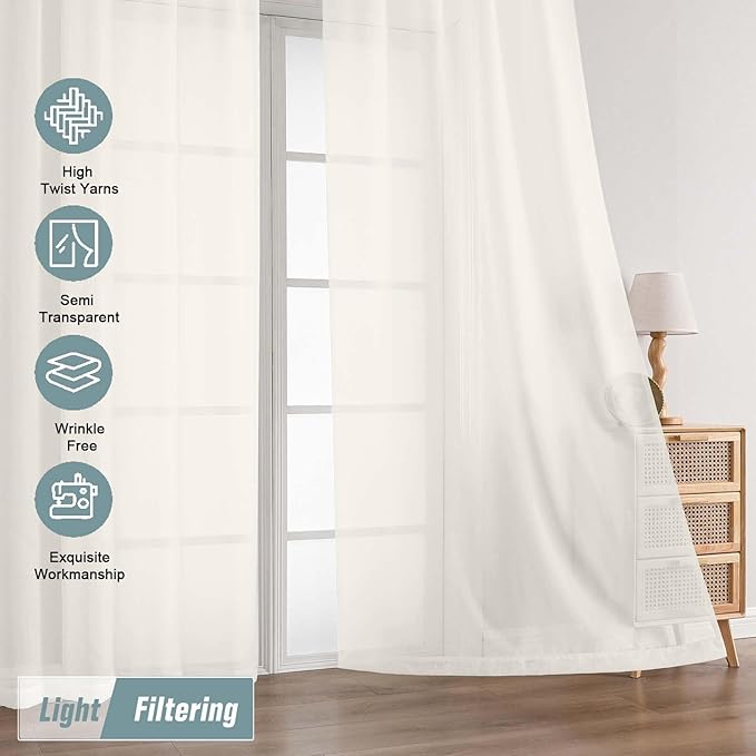 Ivory Sheer Curtains 216 Inches Long, Extra Long Light Filtering Scarf Curtains for Wedding Party Ceremony Canopy Decor, Window Voile Sheer Drapes, Dual Rod Pocket, 2x42Wx216L Inches