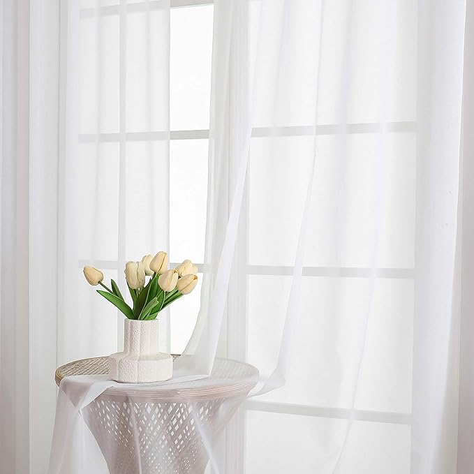 Chyhomenyc White Sheer Curtains 63 Inches Long 2 Panels, Light Filtering Bright Lightweight Curtains for Living Room, Soft Gentle Voile Rod Pocket Bedroom Window Drapes, 59Wx63L Inch, 2PCS