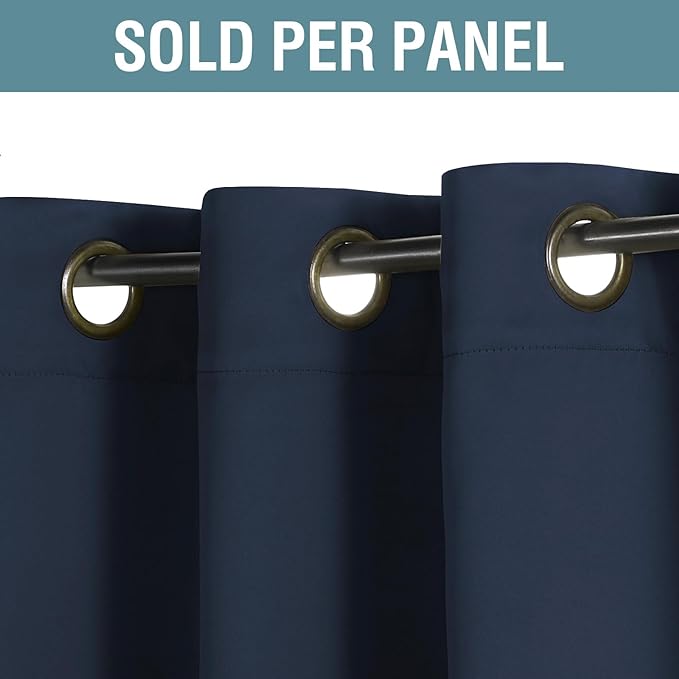 H.VERSAILTEX Thermal Insulated Blackout Curtains for Bedroom 63 Inches Long Grommet Window Treatment Panel for Living Room Energy Efficient Curtains - Solid in Navy Blue - One Panel, 52" W x 63" L