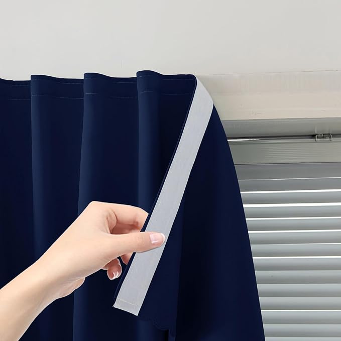 Self Adhesive Portable Blackout Curtains for Bedroom Easy to Install Window Thermal Lnsulated Kitchen Room Darkening Small Window Curtains, 35" W X 71" L, Navy Blue, 1 Panel