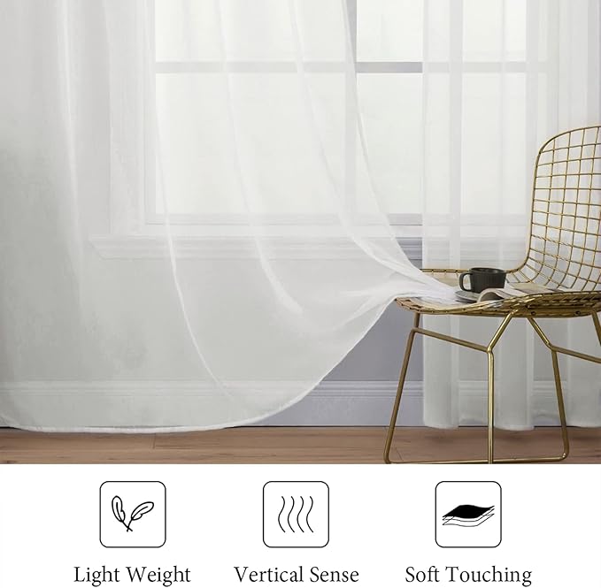 MIULEE 2 Panels Solid Color Sheer Window Curtains Elegant Window Voile Panels/Drapes/Treatment for Bedroom Living Room (54 X 102 Inches Ivory)