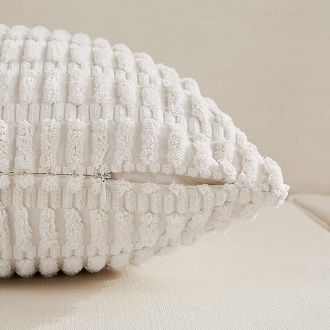 Fancy Homi 4 Packs Pure White Decorative Throw Pillow Covers 14x14 Inch for Living Room Couch Bed, Rustic Modern Farmhouse Boho Home Decor, Soft Plush Corduroy Cute Accent Square Cushion Case 35x35 cm