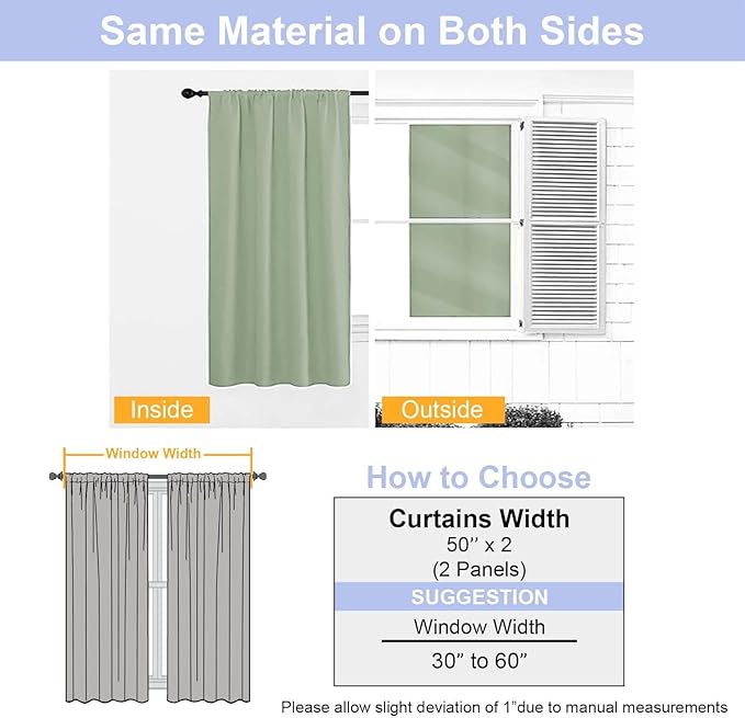 Simplebrand Ava Light Green Blackout Curtains for Bedroom 84 Inch Length 2 Panels Set, Solid Thermal Insulated Privacy Nursery Window Treatment Curtains Blackout Drapes, W50 x L84 Inch, Light Green