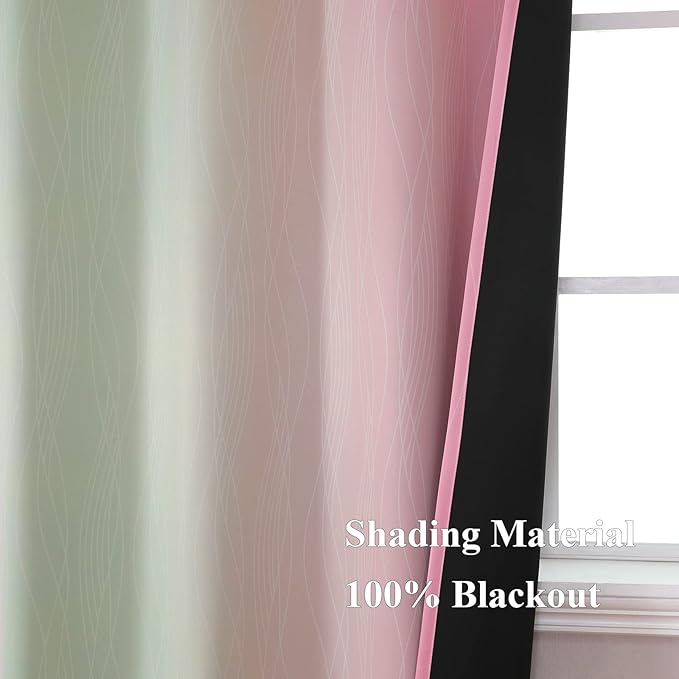 Estelar Textiler Sage and Pink Blackout Curtains for Bedroom, Thermal Insulated Drapes 108 Inches Long, Full Light Blocking Energy Saving Long Curtains for Living Room, 52Wx108L, 2 Panels