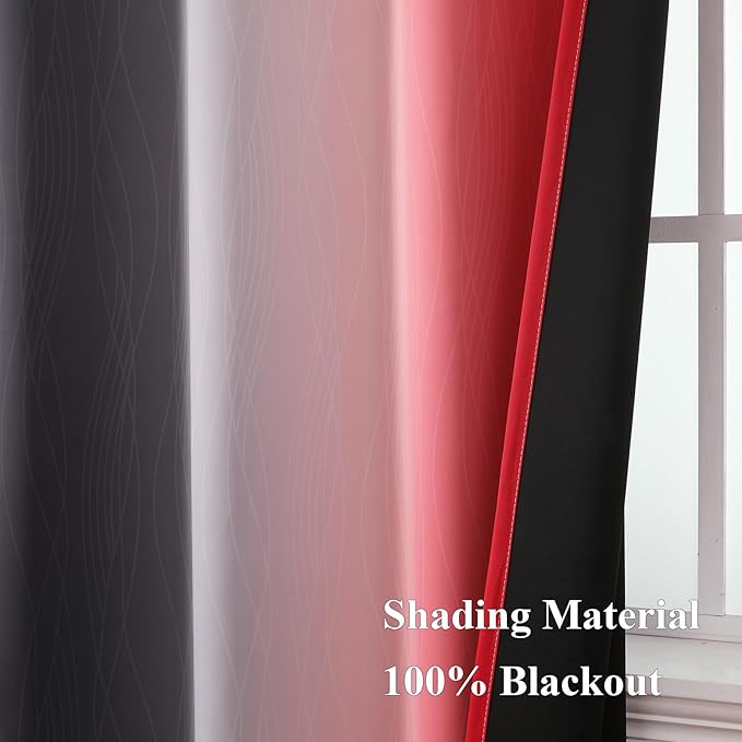 Estelar Textiler Red and Black Ombre Short Blackout Curtains 36 Inch Long, Thermal Insulated Grommet Small Half Window Drapes for Cafe/Basement/RV Camper/Kitchen, 52Wx36L, 2 Panels