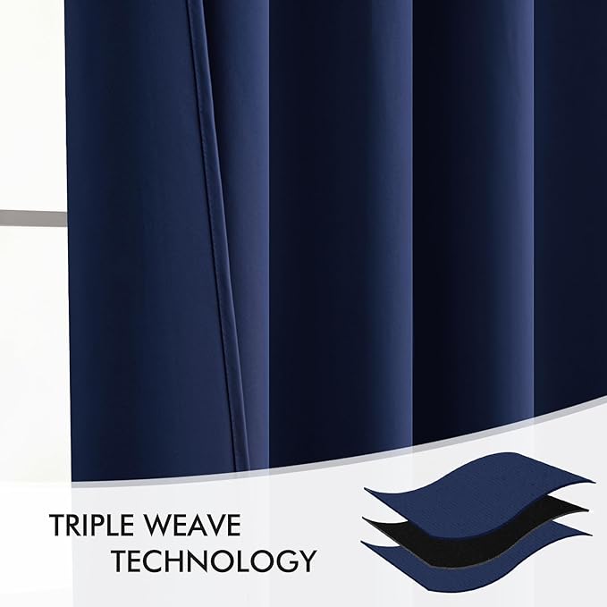 MIULEE Navy Blue Back Tab Blackout Curtains 120 Inch Long 2 Panels Set for Bedroom, Rod Pocket/Pinch Pleated Extra Long Thermal Insulated Living Room Darkening Light Blocking 10FT Drapes