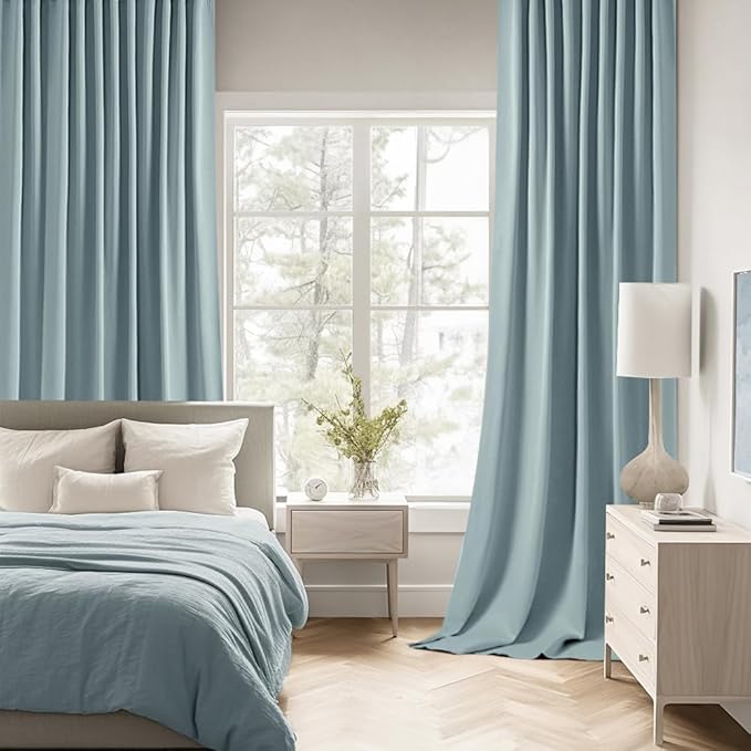 MIULEE Slate Blue Back Tab Blackout Curtains 63 Inch Length 2 Panels Set for Living Room Bedroom Privacy, Rod Pocket/Pinch Pleat Thermal Insulated Room Darkening Pleated Light Blocking Drapes