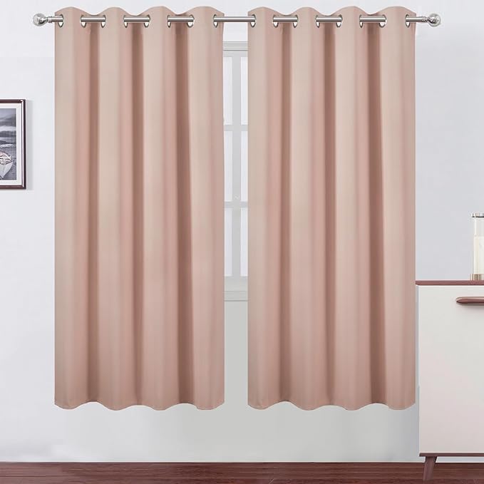 LEMOMO Blackout Curtains 66 x 72 Inch Long Blush Curtains Set of 2 Panels Room Darkening Curtains for Bedroom and Living Room