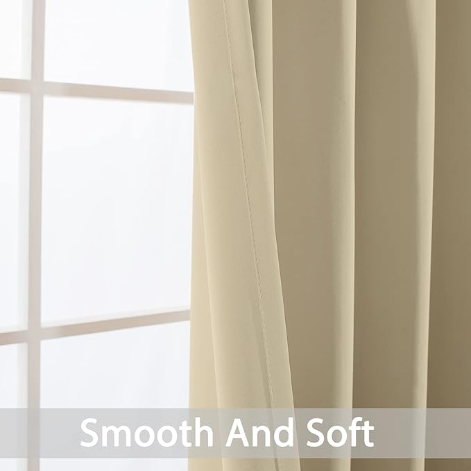 Yakamok Blackout Curtains Room Darkening Thermal Insulated Window Panels,Solid Grommet Top Drapes for Bedroom/Living Room(62Wx72L, Beige, 2 Panels)