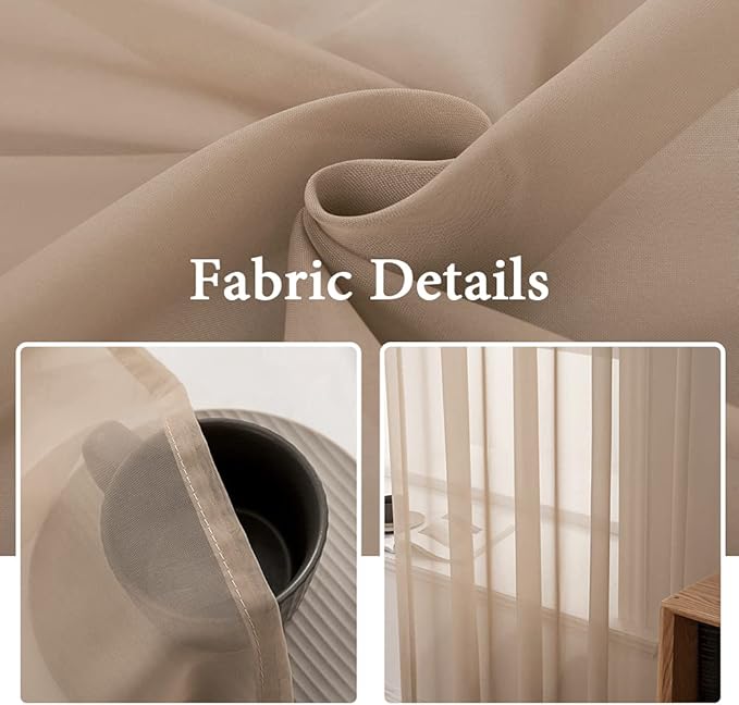 MIULEE 2 Panels Solid Color Sheer Window Curtains Elegant Window Voile Panels/Drapes/Treatment for Bedroom Living Room (54X84 Inches Brown)