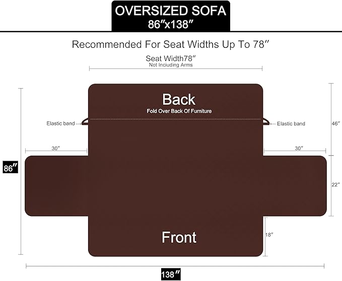 U-NICE HOME Large Sofa Cover Reversible Couch Cover for Dogs with Elastic Straps Water Resistant Furniture Protector for Pets Couch Cover for 4 Cushion Couch (Oversized Sofa, Dark Grey/Dark Grey)