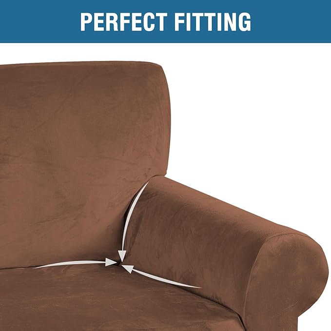 H.VERSAILTEX Stretch Velvet Sofa Covers Large Couch Covers Sofa Slipcovers Furniture Protector Soft with Non Slip Elastic Bottom, Feature Thick Comfy Rich Velour (Extra Wide Sofa 98"-105", Caramel)