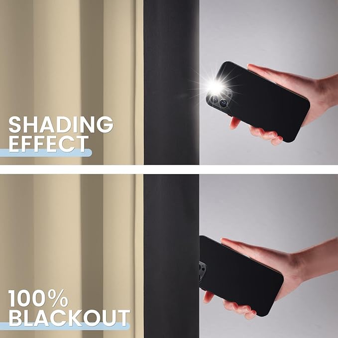 SimpleHome 100% Blackout Curtains for Bedroom,Thermal Insulated Beige Grommet Window Drapes Room Darkening Curtains for Living Room with Black Back,42 x 54 Inch,2 Panels