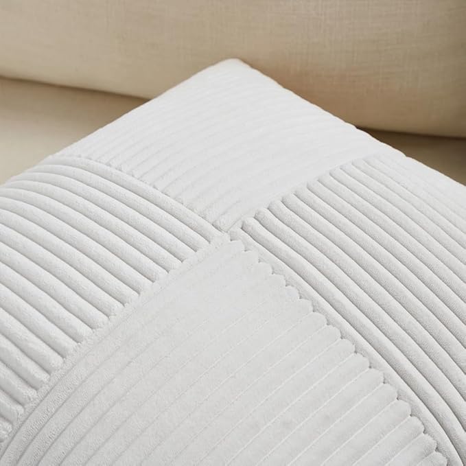 Fancy Homi 2 Packs White Samll Decorative Throw Pillow Covers 14x14 Inch with for Couch Bed Sofa, Rustic Farmhouse Boho Home Decor, Soft Corss Patchwork Corduroy Square Cushion Case 35x35 cm