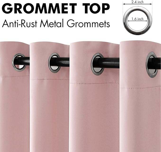 MIULEE Blackout Curtains for Bedroom Living Room Thermal Insulated Room Darkening Grommet Top Solid Light Blocking Drapery Set of 2 Window Panels 52 x 90 Inches Baby Pink
