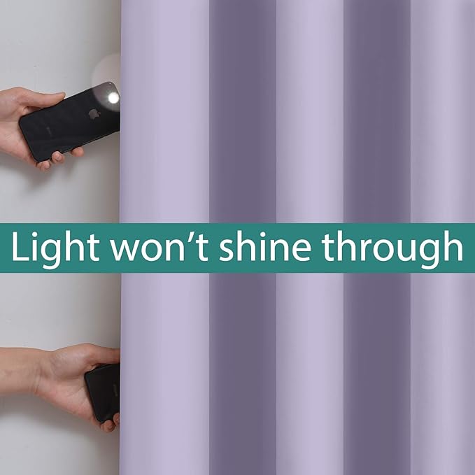 Yakamok 2 Thick Layers Completely Blackout Window Treatment Thermal Insulated Soundproof Drapes for Girl's Bedroom(52Wx96L, Lilac, 2 Panels)