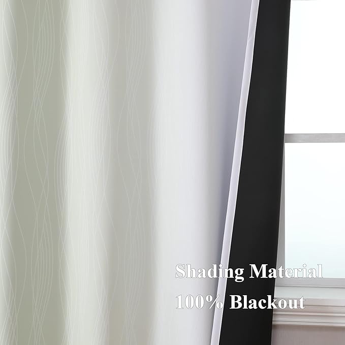 Estelar Textiler Sage Green and Greyish White Blackout Curtains 72 Inch Length 2 Panels Set, Room Darkening Grommet Ombre Curtains for Bedroom, Thermal Insulated Light Blocking Gradient Drapes,52Wx72L