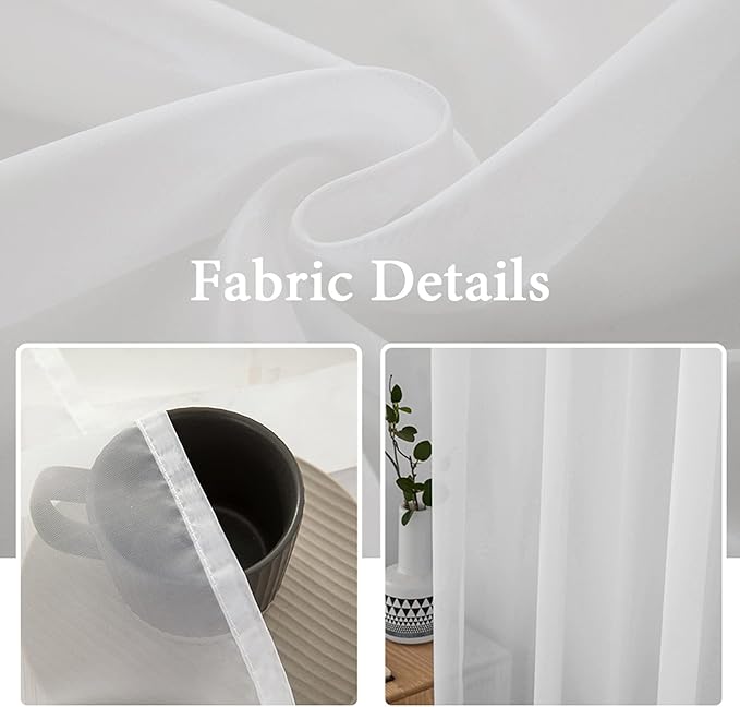 MIULEE White Sheer Curtains 96 inches Long Window Curtains 2 Panels Solid Color Elegant Window Voile Panels/Drapes/Treatment for Bedroom Living Room (54 X 96 Inches White)