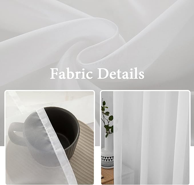 MIULEE 2 Panels Solid Color White Sheer Window Curtains Elegant Window Voile Panels/Drapes/Treatment for Bedroom Living Room (54 X 132 Inches White)