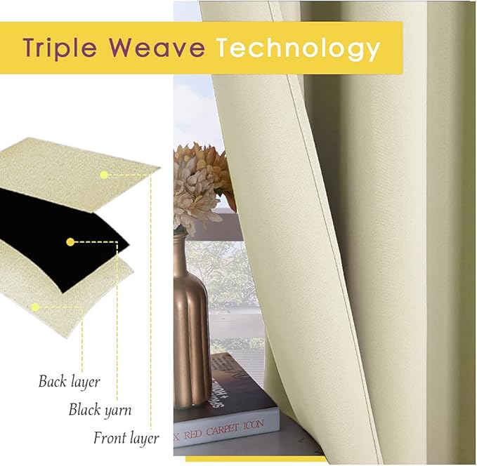 NICETOWN Room Darkening Draperies Window Curtain Panels, Thermal Insulated Grommet Room Darkening Curtains for Bedroom (Beige, 2 Panels, W70 x L84 -inch)