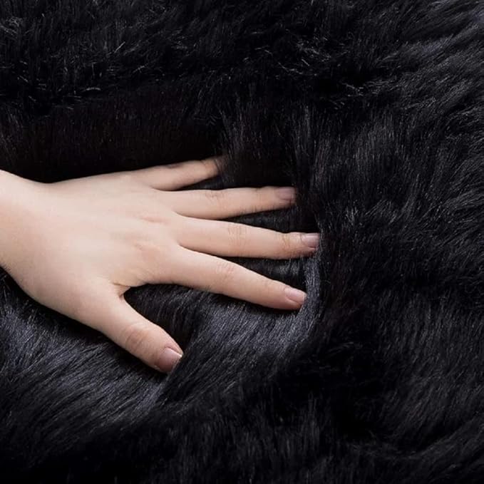ORINOVA Black Fuzzy Faux Sheepskin Shaggy Fur Rugs for Bedroom Machine Washable Furry Rug 4x6 Area Rugs for Nursery Decor