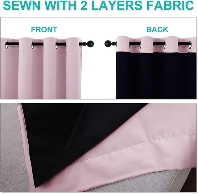 NICETOWN Baby Pink Full Shade Curtain Panels, Pair of Thermal Insulated & Energy Efficiency Blackout Drapes for Living Room Windows, Lined Silky Performance Window Dressing (37" Wide x 84" Long, Gray)